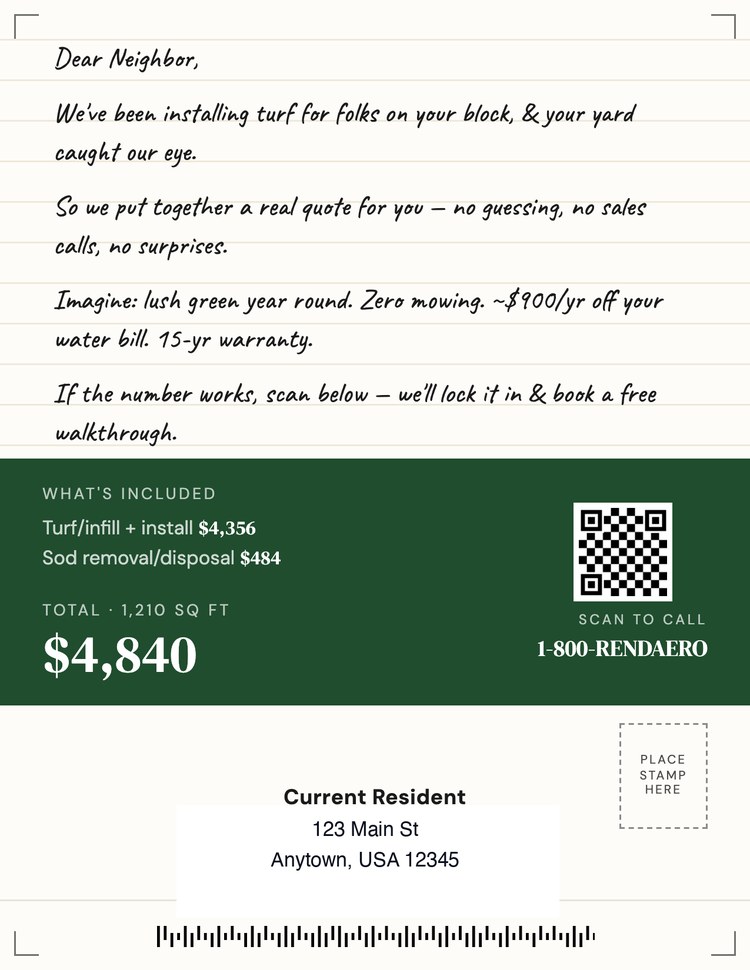 Back of a Rendaero postcard